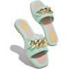 imageFSJ Women Sexy Square Open Toe Comfortable Flat Thick Sole Cushion Sandals Fashion Gold Chain Style Slip On Slides Checkered Strap Studded Daily Ladies Summer Shoes Size 415 USTurquoise