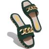 imageFSJ Women Sexy Square Open Toe Comfortable Flat Thick Sole Cushion Sandals Fashion Gold Chain Style Slip On Slides Checkered Strap Studded Daily Ladies Summer Shoes Size 415 USDarkgreen