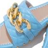 imageFSJ Women Sexy Square Open Toe Comfortable Flat Thick Sole Cushion Sandals Fashion Gold Chain Style Slip On Slides Checkered Strap Studded Daily Ladies Summer Shoes Size 415 USSky Blue