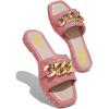 imageFSJ Women Sexy Square Open Toe Comfortable Flat Thick Sole Cushion Sandals Fashion Gold Chain Style Slip On Slides Checkered Strap Studded Daily Ladies Summer Shoes Size 415 USVioletred