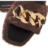 imageFSJ Women Sexy Square Open Toe Comfortable Flat Thick Sole Cushion Sandals Fashion Gold Chain Style Slip On Slides Checkered Strap Studded Daily Ladies Summer Shoes Size 415 USBrown