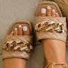 imageFSJ Women Sexy Square Open Toe Comfortable Flat Thick Sole Cushion Sandals Fashion Gold Chain Style Slip On Slides Checkered Strap Studded Daily Ladies Summer Shoes Size 415 USNude