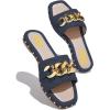 imageFSJ Women Sexy Square Open Toe Comfortable Flat Thick Sole Cushion Sandals Fashion Gold Chain Style Slip On Slides Checkered Strap Studded Daily Ladies Summer Shoes Size 415 USNavyblue