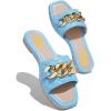 imageFSJ Women Sexy Square Open Toe Comfortable Flat Thick Sole Cushion Sandals Fashion Gold Chain Style Slip On Slides Checkered Strap Studded Daily Ladies Summer Shoes Size 415 USSky Blue