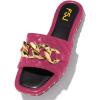 imageFSJ Women Sexy Square Open Toe Comfortable Flat Thick Sole Cushion Sandals Fashion Gold Chain Style Slip On Slides Checkered Strap Studded Daily Ladies Summer Shoes Size 415 USFuchsia