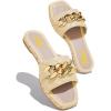 imageFSJ Women Sexy Square Open Toe Comfortable Flat Thick Sole Cushion Sandals Fashion Gold Chain Style Slip On Slides Checkered Strap Studded Daily Ladies Summer Shoes Size 415 USBeige