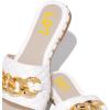imageFSJ Women Sexy Square Open Toe Comfortable Flat Thick Sole Cushion Sandals Fashion Gold Chain Style Slip On Slides Checkered Strap Studded Daily Ladies Summer Shoes Size 415 USWhite