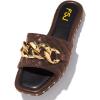 imageFSJ Women Sexy Square Open Toe Comfortable Flat Thick Sole Cushion Sandals Fashion Gold Chain Style Slip On Slides Checkered Strap Studded Daily Ladies Summer Shoes Size 415 USBrown
