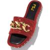 imageFSJ Women Sexy Square Open Toe Comfortable Flat Thick Sole Cushion Sandals Fashion Gold Chain Style Slip On Slides Checkered Strap Studded Daily Ladies Summer Shoes Size 415 USRed