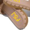 imageFSJ Women Sexy Square Open Toe Comfortable Flat Thick Sole Cushion Sandals Fashion Gold Chain Style Slip On Slides Checkered Strap Studded Daily Ladies Summer Shoes Size 415 USNude