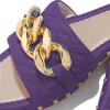imageFSJ Women Sexy Square Open Toe Comfortable Flat Thick Sole Cushion Sandals Fashion Gold Chain Style Slip On Slides Checkered Strap Studded Daily Ladies Summer Shoes Size 415 USPurple