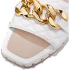 imageFSJ Women Sexy Square Open Toe Comfortable Flat Thick Sole Cushion Sandals Fashion Gold Chain Style Slip On Slides Checkered Strap Studded Daily Ladies Summer Shoes Size 415 USWhite