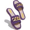 imageFSJ Women Sexy Square Open Toe Comfortable Flat Thick Sole Cushion Sandals Fashion Gold Chain Style Slip On Slides Checkered Strap Studded Daily Ladies Summer Shoes Size 415 USPurple