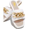 imageFSJ Women Sexy Square Open Toe Comfortable Flat Thick Sole Cushion Sandals Fashion Gold Chain Style Slip On Slides Checkered Strap Studded Daily Ladies Summer Shoes Size 415 USWhite