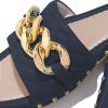 imageFSJ Women Sexy Square Open Toe Comfortable Flat Thick Sole Cushion Sandals Fashion Gold Chain Style Slip On Slides Checkered Strap Studded Daily Ladies Summer Shoes Size 415 USNavyblue