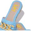 imageFSJ Women Sexy Square Open Toe Comfortable Flat Thick Sole Cushion Sandals Fashion Gold Chain Style Slip On Slides Checkered Strap Studded Daily Ladies Summer Shoes Size 415 USSky Blue