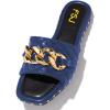 imageFSJ Women Sexy Square Open Toe Comfortable Flat Thick Sole Cushion Sandals Fashion Gold Chain Style Slip On Slides Checkered Strap Studded Daily Ladies Summer Shoes Size 415 USBlue