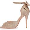 imageFSJ Women Stiletto High Heels Sandals Peep Toe Pumps Ankle Straps Bows Bridal Dress Party Shoes with Buckle Size 415 USGold Glitter