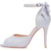 imageFSJ Women Stiletto High Heels Sandals Peep Toe Pumps Ankle Straps Bows Bridal Dress Party Shoes with Buckle Size 415 USSilver Glitter