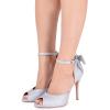 imageFSJ Women Stiletto High Heels Sandals Peep Toe Pumps Ankle Straps Bows Bridal Dress Party Shoes with Buckle Size 415 USSilver Glitter