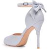 imageFSJ Women Stiletto High Heels Sandals Peep Toe Pumps Ankle Straps Bows Bridal Dress Party Shoes with Buckle Size 415 USSilver Glitter