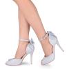 imageFSJ Women Stiletto High Heels Sandals Peep Toe Pumps Ankle Straps Bows Bridal Dress Party Shoes with Buckle Size 415 USSilver Glitter