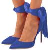 imageFSJ Women Strappy Ankle Wrap Sandal Ribbon Laceup Stiletto High Heels Pointed Toe DOrsay Slingback Pump Shoe Size 415 USBlue