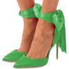 imageFSJ Women Strappy Ankle Wrap Sandal Ribbon Laceup Stiletto High Heels Pointed Toe DOrsay Slingback Pump Shoe Size 415 USGreen