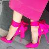 imageFSJ Women Strappy Ankle Wrap Sandal Ribbon Laceup Stiletto High Heels Pointed Toe DOrsay Slingback Pump Shoe Size 415 USHot Pink