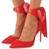 imageFSJ Women Strappy Ankle Wrap Sandal Ribbon Laceup Stiletto High Heels Pointed Toe DOrsay Slingback Pump Shoe Size 415 USRed