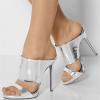 imageFSJ Women Versatile Open Toe High Heel Mules Backless Shoes Feminine Slingback Stiletto Slide Sandals Slip on Slipper Size 415 USSilver