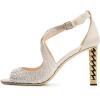 imageWomen Chic Gold Metal Chain Block High Heels Pumps Cross Strap Closed Open Toe Shoes Size 415 USBeige Satin