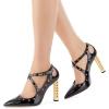 imageWomen Chic Gold Metal Chain Block High Heels Pumps Cross Strap Closed Open Toe Shoes Size 415 USBlack1