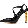 imageWomen Chic Gold Metal Chain Block High Heels Pumps Cross Strap Closed Open Toe Shoes Size 415 USBlack1