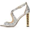 imageWomen Chic Gold Metal Chain Block High Heels Pumps Cross Strap Closed Open Toe Shoes Size 415 USSilver Glitter