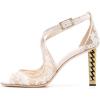 imageWomen Chic Gold Metal Chain Block High Heels Pumps Cross Strap Closed Open Toe Shoes Size 415 USWhite Lace