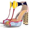 imageFSJ Women Multicolor Sandals Gold Metal Chain Thick High Heel Open Peep Toe T Strappy Ankle Strap Back Zipper Ladies Comfy Summer Dress Shoes 415 USMulticolored 3