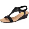 imageFSJ Women Open Toe Low Wedge Heel Sandals TStrap Comfy Padded Sole Ankle Strap Casual Beach Travel Summer Sandals Size 415 USBlack