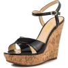 imageFSJ Women Peep Toe Platform Sandals Cork Wedge High Heel Ankle Strap Summer Party Pump Shoes Size 415 USBlack