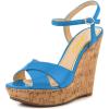 imageFSJ Women Peep Toe Platform Sandals Cork Wedge High Heel Ankle Strap Summer Party Pump Shoes Size 415 USBlue