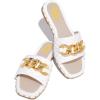 imageFSJ Women Sexy Square Open Toe Comfortable Flat Thick Sole Cushion Sandals Fashion Gold Chain Style Slip On Slides Checkered Strap Studded Daily Ladies Summer Shoes Size 415 USWhite
