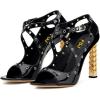 imageWomen Chic Gold Metal Chain Block High Heels Pumps Cross Strap Closed Open Toe Shoes Size 415 USBlack2