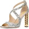 imageWomen Chic Gold Metal Chain Block High Heels Pumps Cross Strap Closed Open Toe Shoes Size 415 USSilver Glitter
