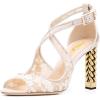 imageWomen Chic Gold Metal Chain Block High Heels Pumps Cross Strap Closed Open Toe Shoes Size 415 USWhite Lace