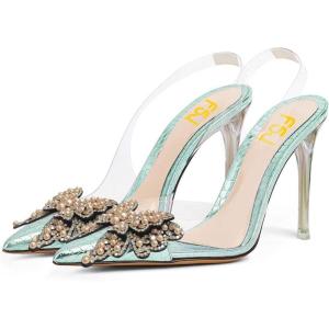 imageFSJ Women Clear High Heel Sandals Slingback Sexy Transparent PVC Pointed Toe Stiletto Heels Slip On Wedding Party Pumps Shoes Size 415 USSpearmint Butterfly
