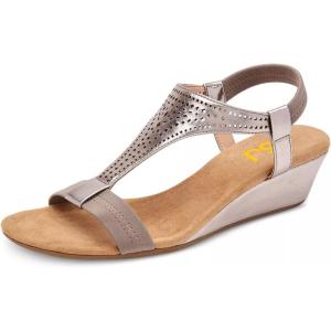imageFSJ Women Open Toe Low Wedge Heel Sandals TStrap Comfy Padded Sole Ankle Strap Casual Beach Travel Summer Sandals Size 415 USPurplegold