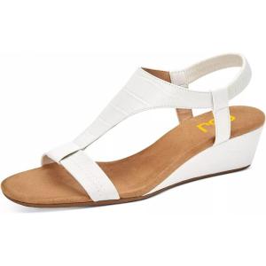 imageFSJ Women Open Toe Low Wedge Heel Sandals TStrap Comfy Padded Sole Ankle Strap Casual Beach Travel Summer Sandals Size 415 USWhite Stone