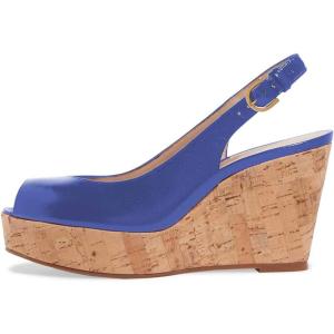 imageFSJ Women Peep Toe High Heel Wedge Sandals Slip on Cork Pumps Slingback Platform Slide Casual Party Dress Shoes Size 415 USBlue