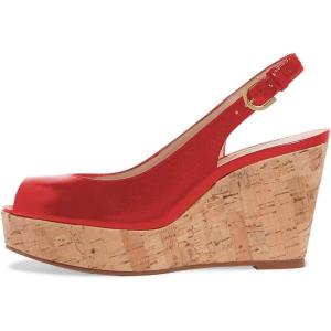 imageFSJ Women Peep Toe High Heel Wedge Sandals Slip on Cork Pumps Slingback Platform Slide Casual Party Dress Shoes Size 415 USRed