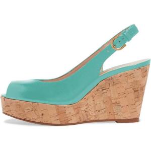 imageFSJ Women Peep Toe High Heel Wedge Sandals Slip on Cork Pumps Slingback Platform Slide Casual Party Dress Shoes Size 415 USTurquoise